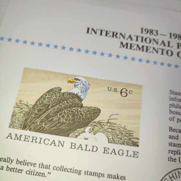 Ephemera Collectible 1983 American Bald Eagle US Flag Stamp Philatelic Memento - Picture 3 of 4